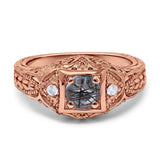 Art Deco Round Natural Stone Filigree Ring