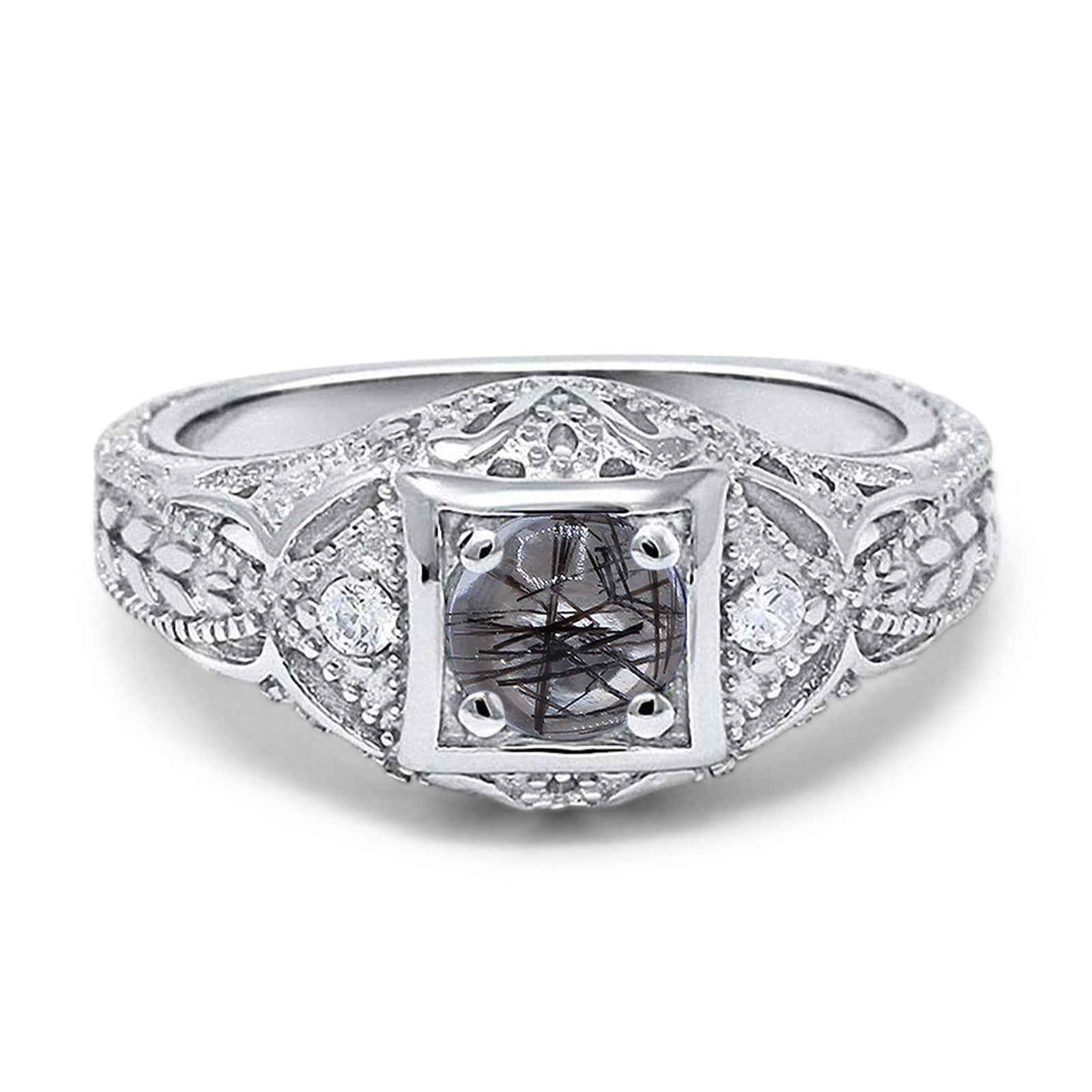Art Deco Round Natural Stone Filigree Ring