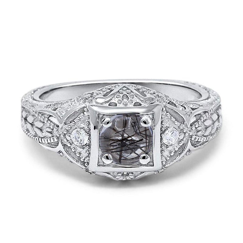 Art Deco Round Natural Stone Filigree Ring