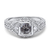 Art Deco Round Natural Stone Filigree Ring