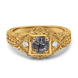 Art Deco Round Natural Stone Filigree Ring