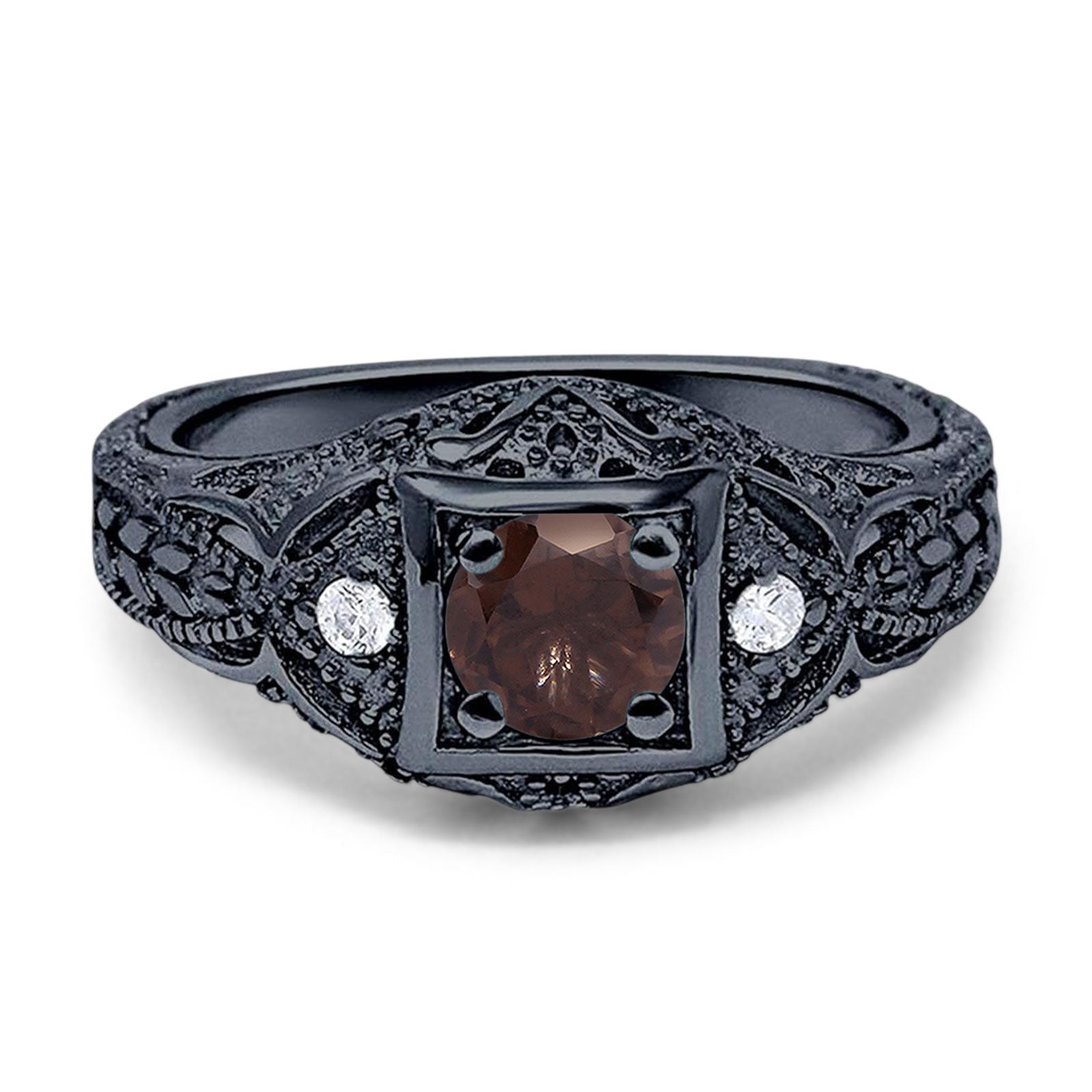 Art Deco Round Natural Stone Filigree Ring