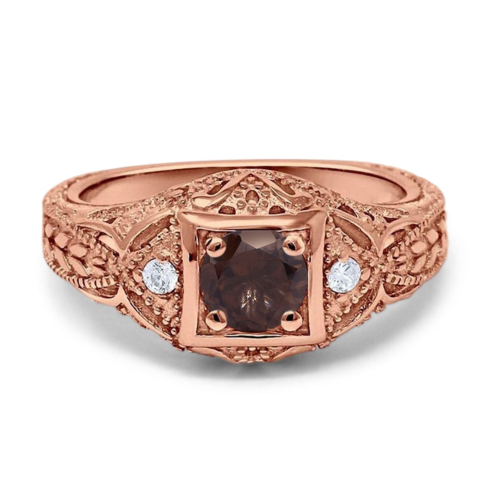 Art Deco Round Natural Stone Filigree Ring