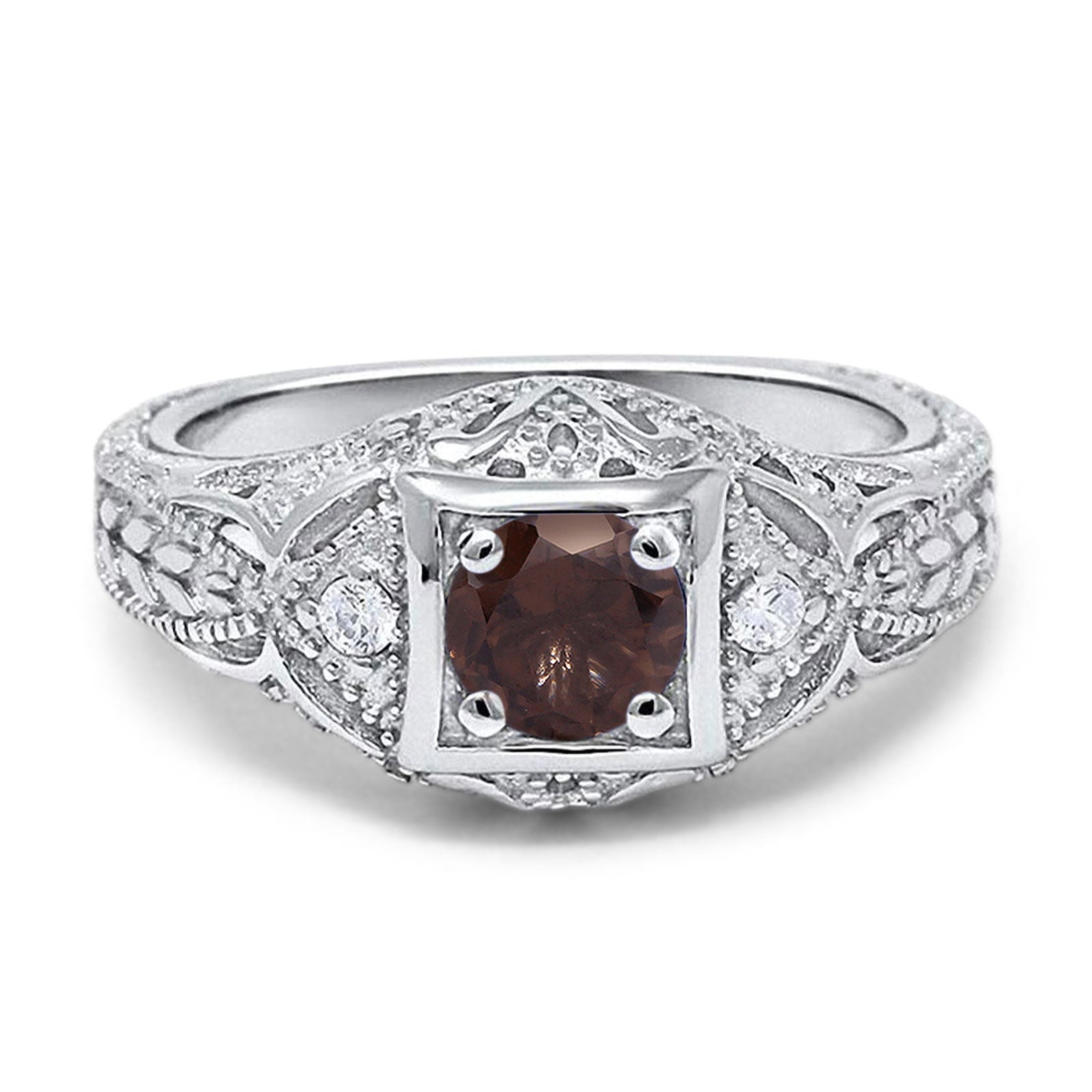 Art Deco Round Natural Stone Filigree Ring