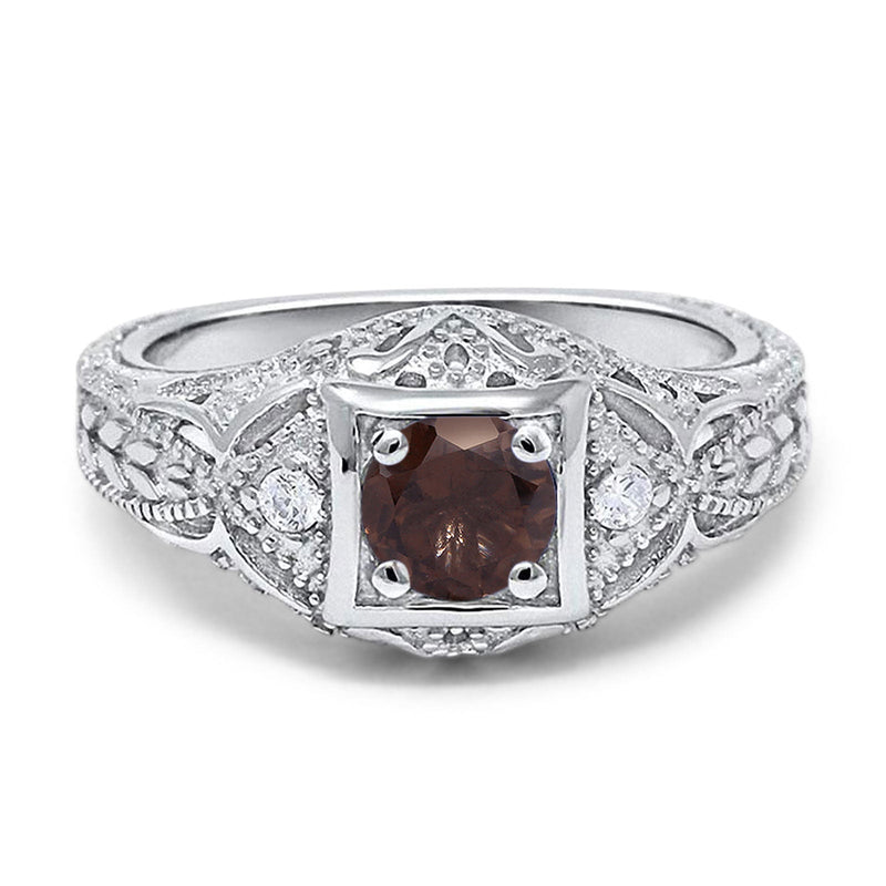 Art Deco Round Natural Stone Filigree Ring