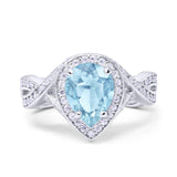 Pear Teardrop Natural Aquamarine Infinity Twisted Ring 925 Sterling Silver