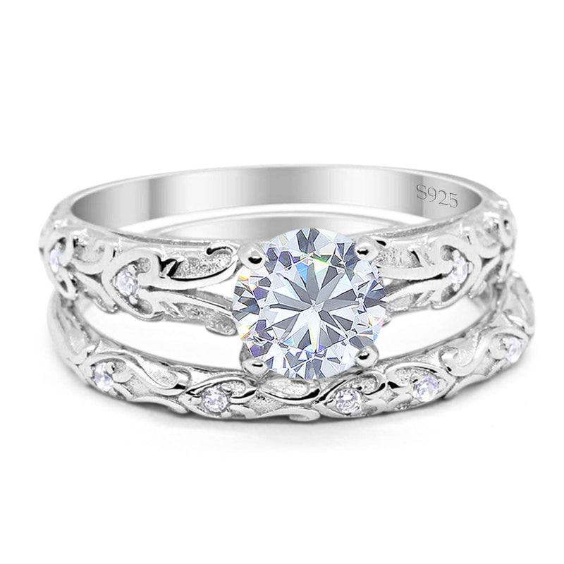 Two Piece Round Natural Stone Bridal Ring