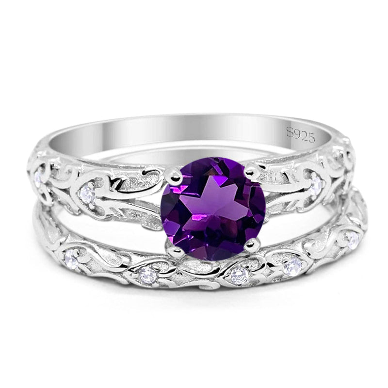Two Piece Round Natural Stone Bridal Ring