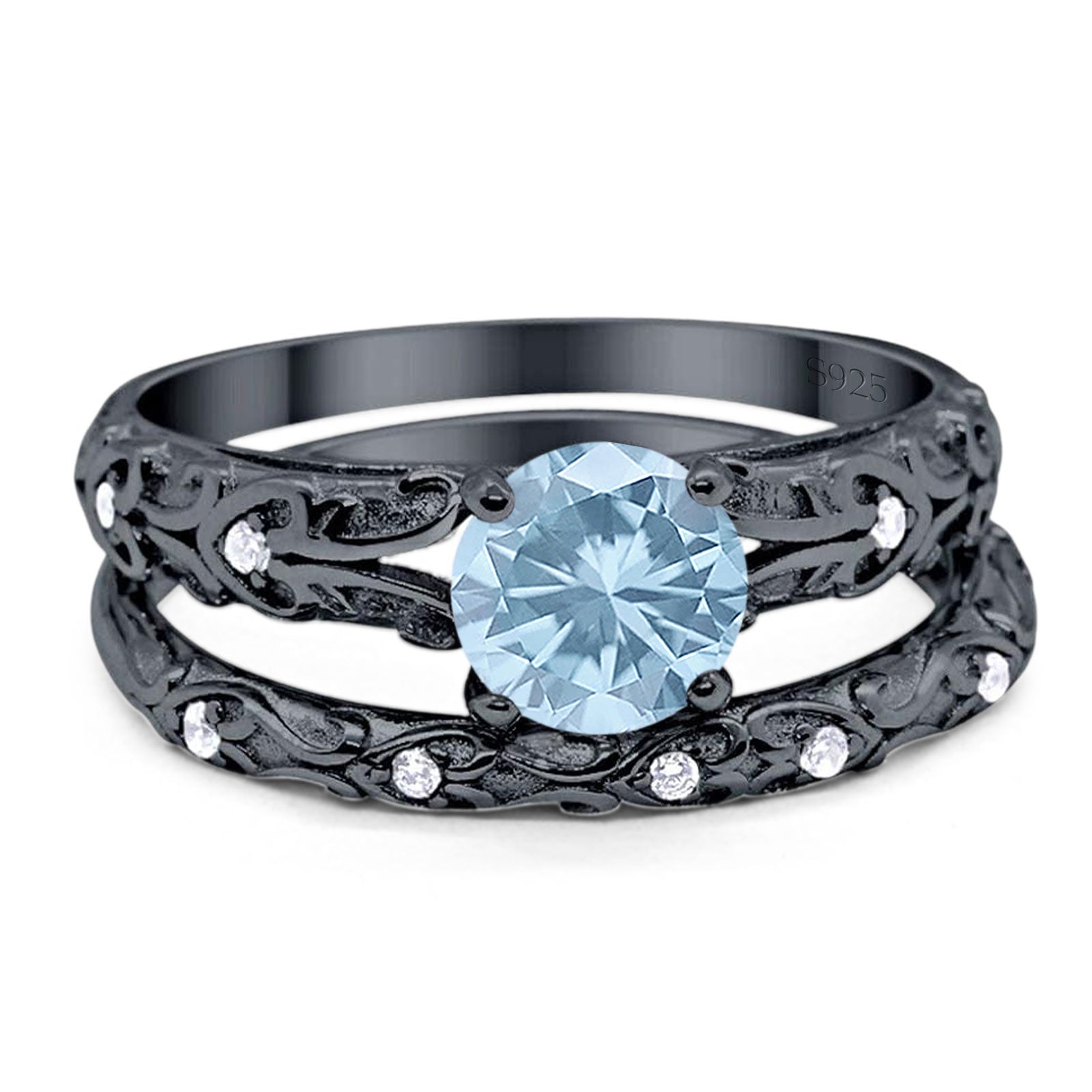 Two Piece Round Natural Stone Bridal Ring