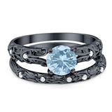 Two Piece Round Natural Stone Bridal Ring