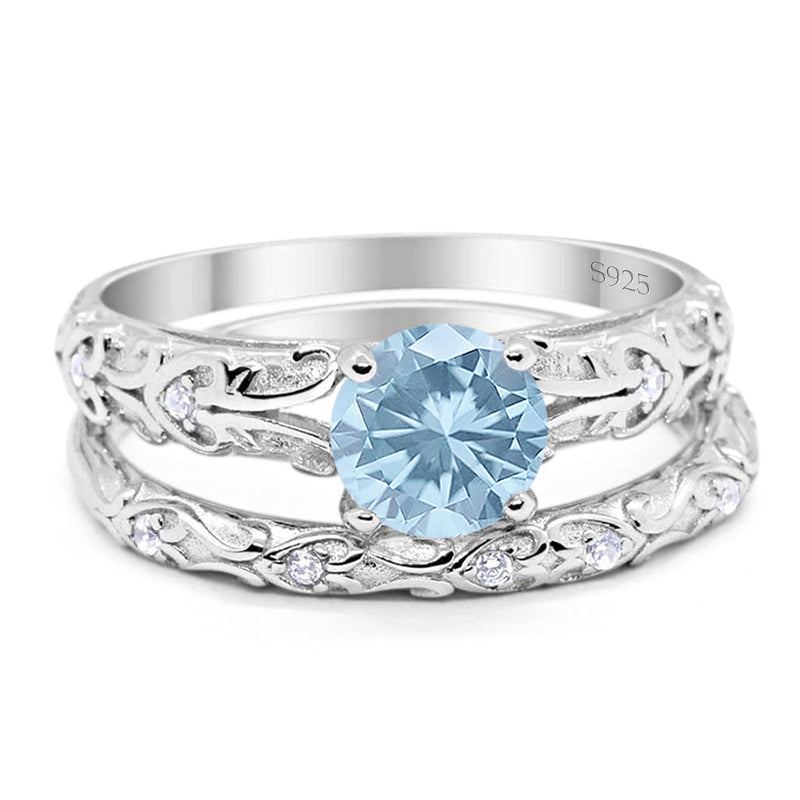 Two Piece Round Natural Stone Bridal Ring