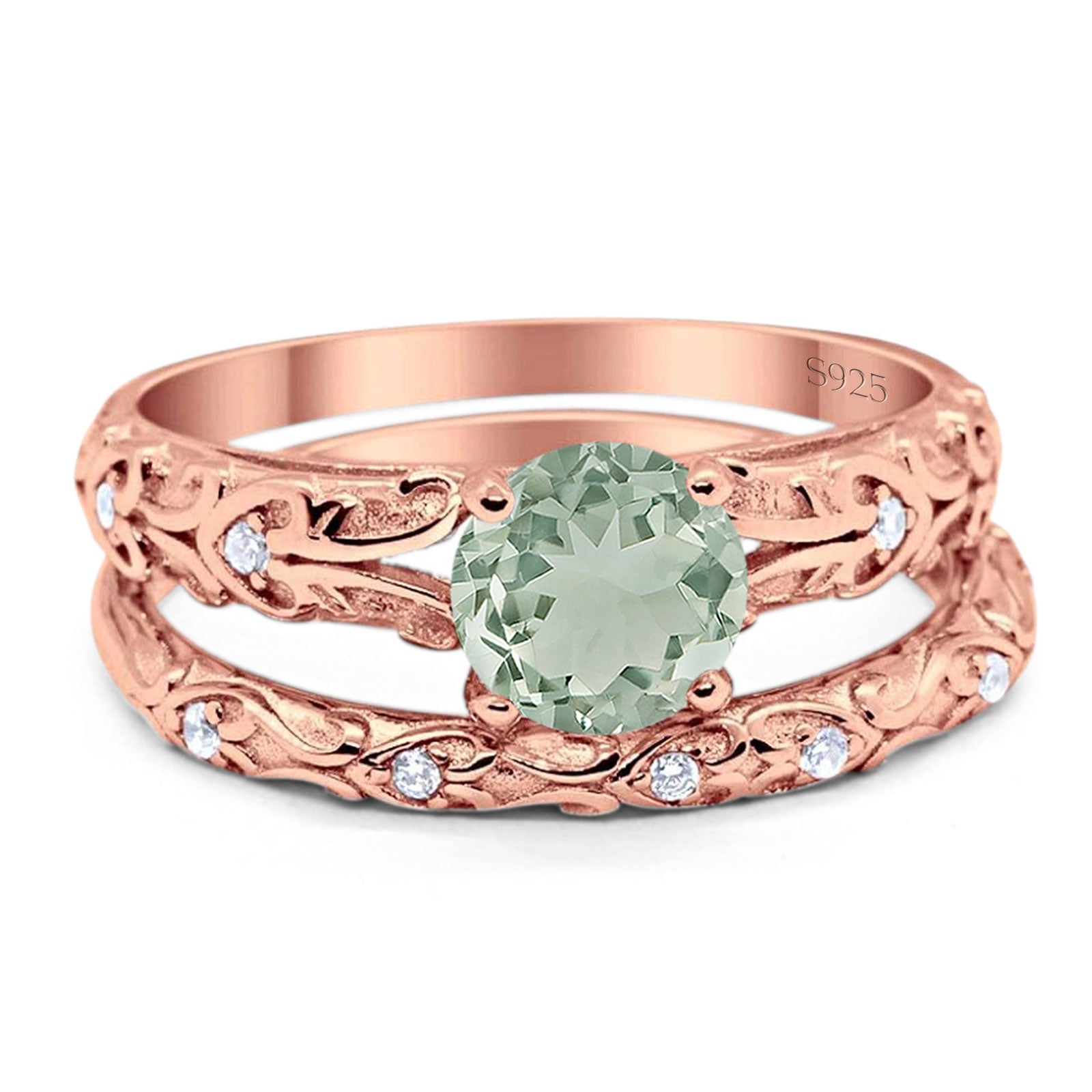 Two Piece Round Natural Stone Bridal Ring