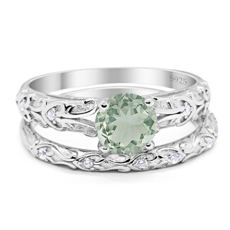 Two Piece Round Natural Stone Bridal Ring