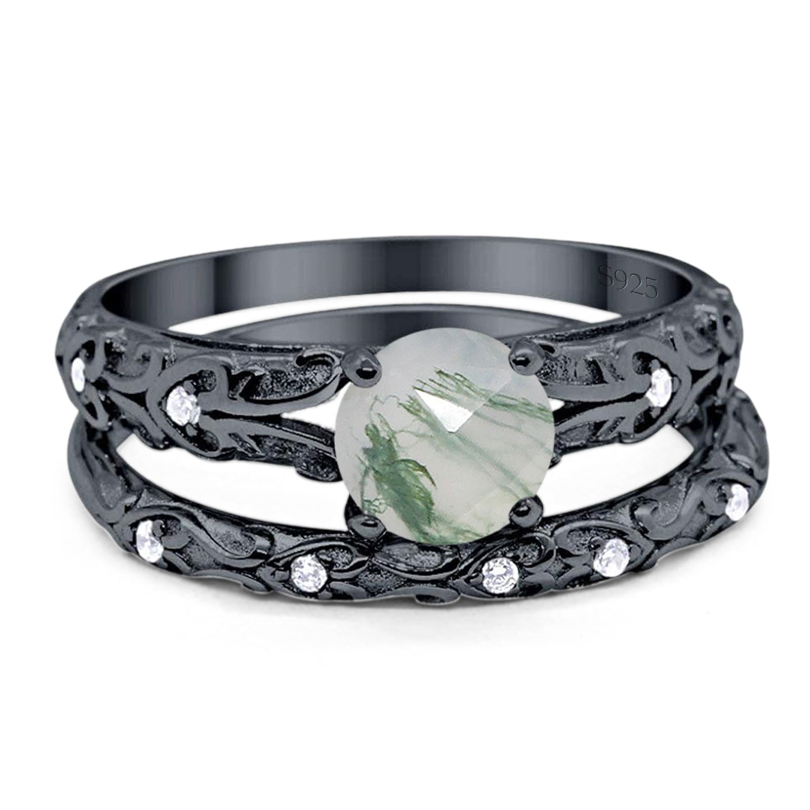 Two Piece Round Natural Stone Bridal Ring