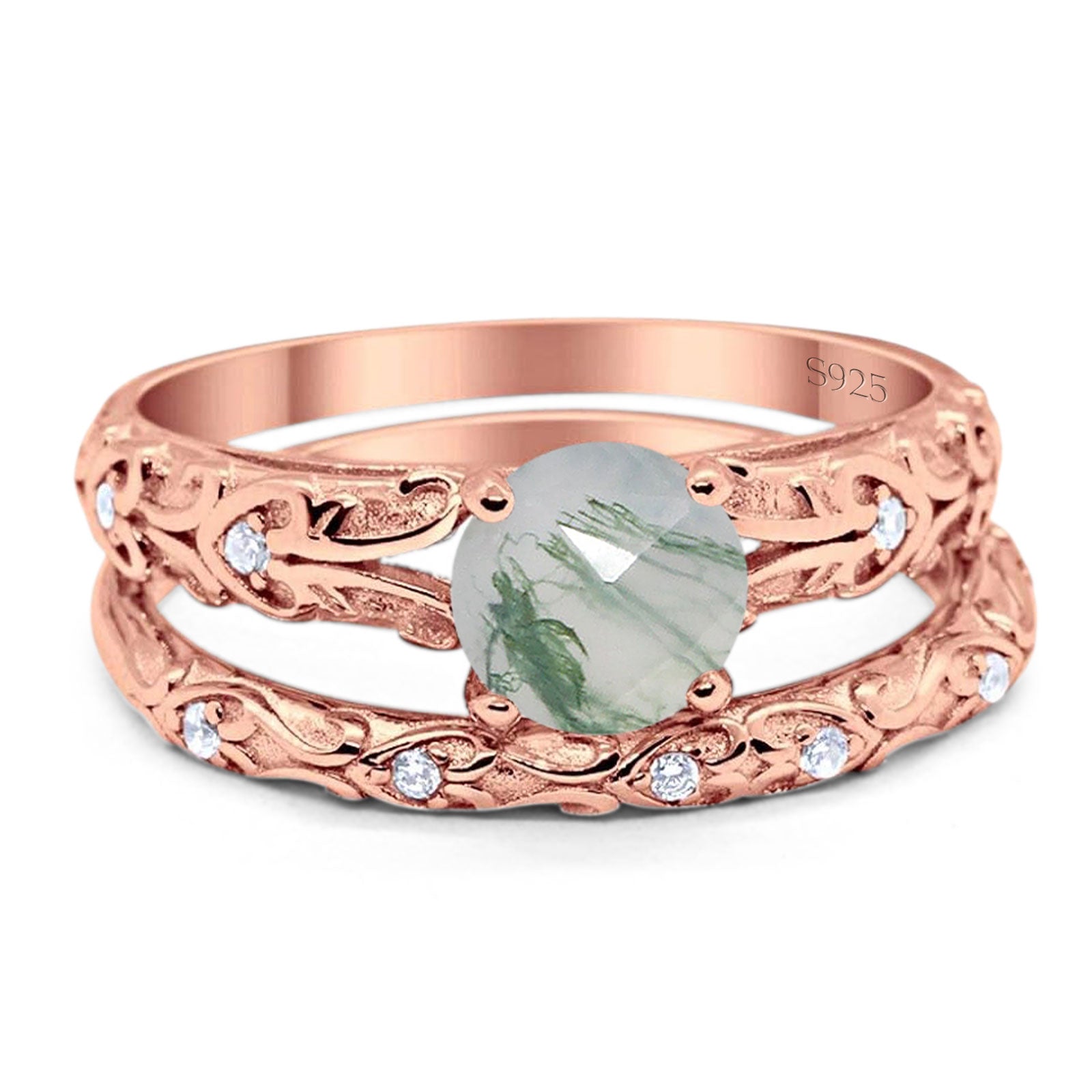 Two Piece Round Natural Stone Bridal Ring