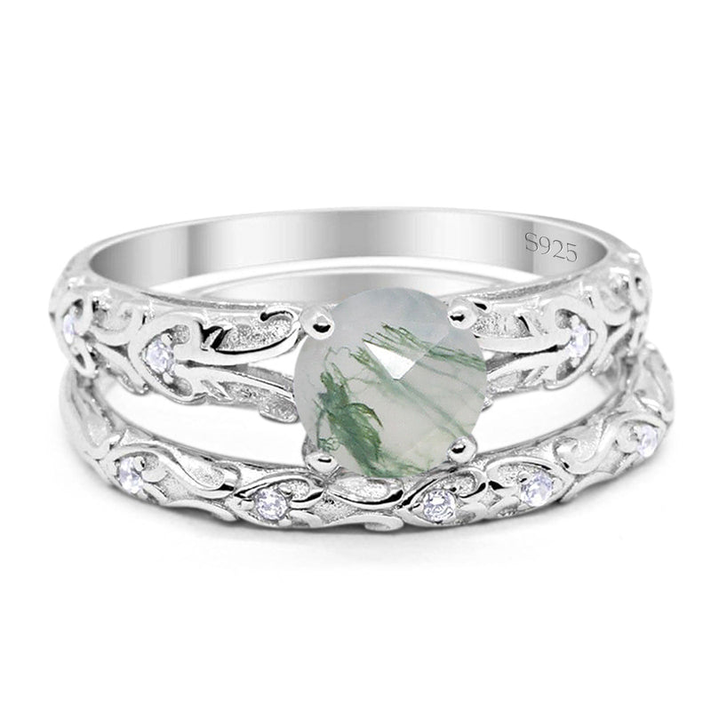 Two Piece Round Natural Stone Bridal Ring