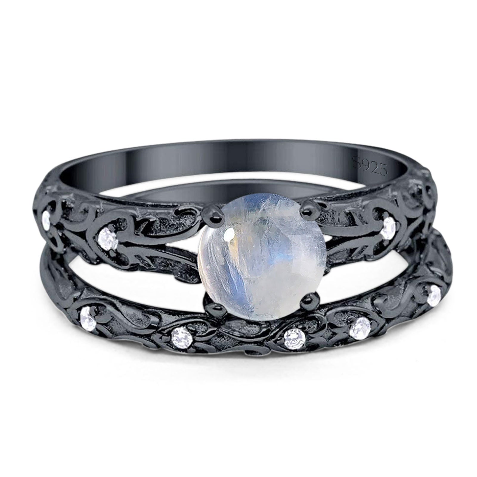Two Piece Round Natural Stone Bridal Ring