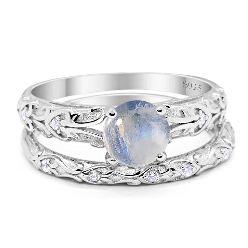 Two Piece Round Natural Stone Bridal Ring