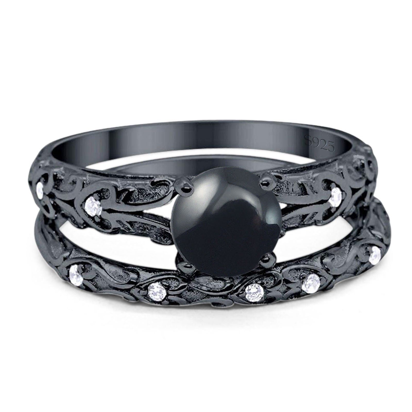 Two Piece Round Natural Stone Bridal Ring