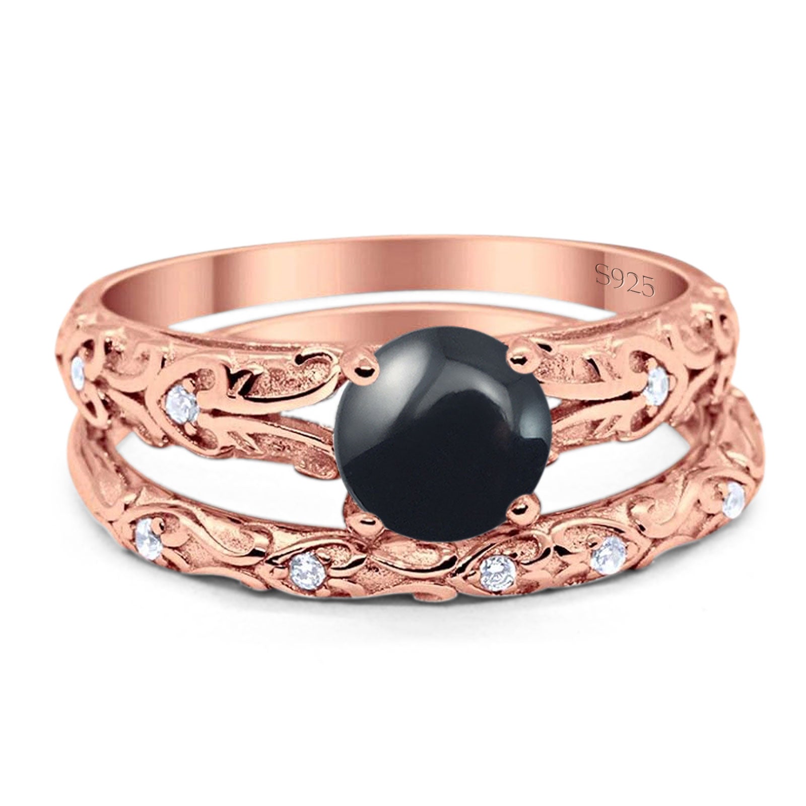 Two Piece Round Natural Stone Bridal Ring
