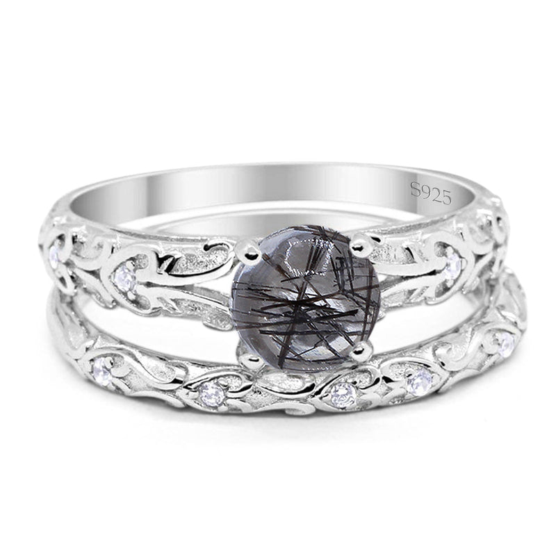 Two Piece Round Natural Stone Bridal Ring