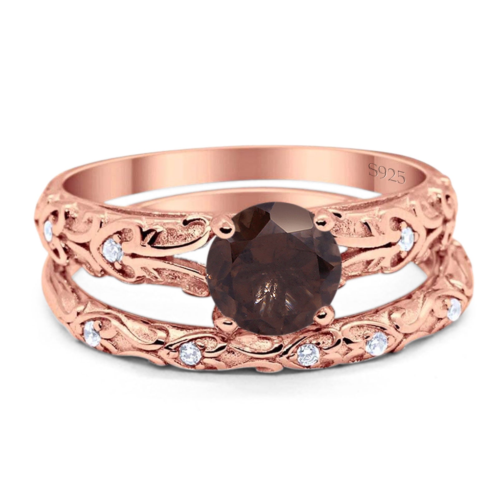 Two Piece Round Natural Stone Bridal Ring