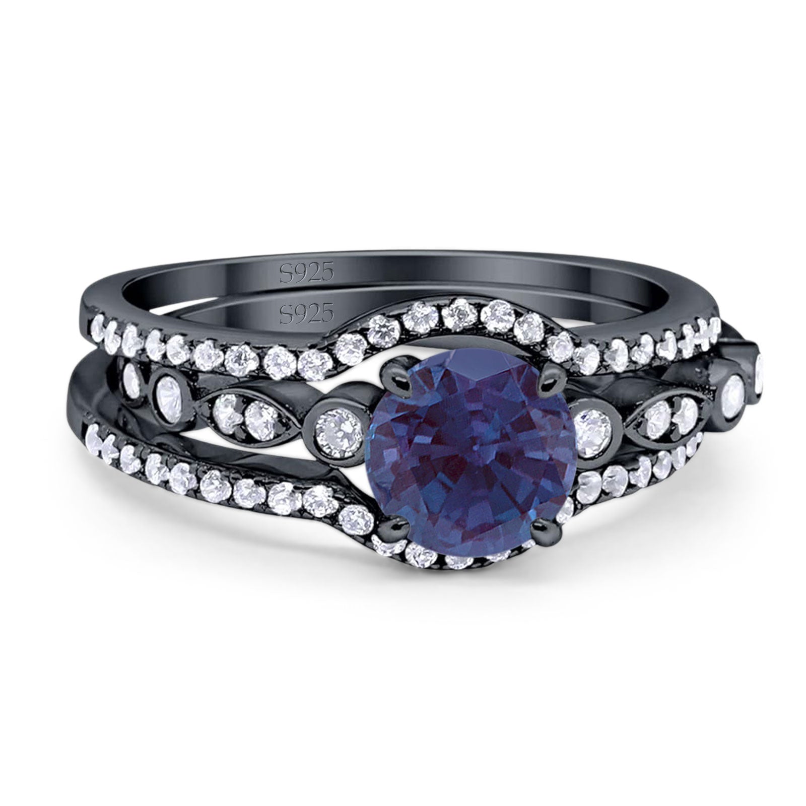 Three Piece Round Natural Stone Bridal Ring