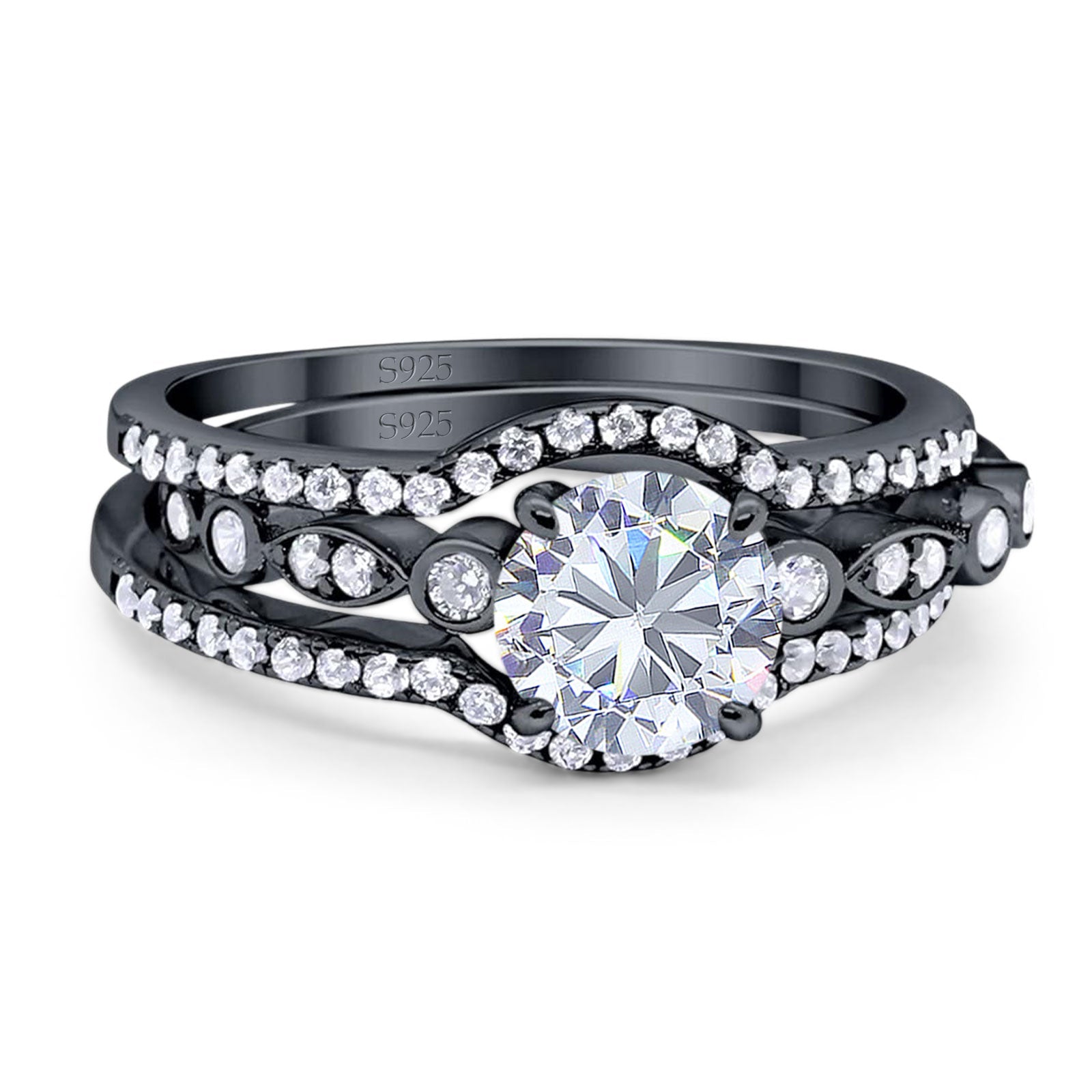 Three Piece Round Natural Stone Bridal Ring