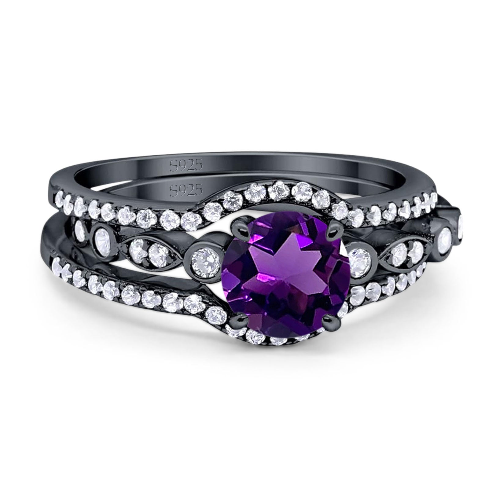 Three Piece Round Natural Stone Bridal Ring