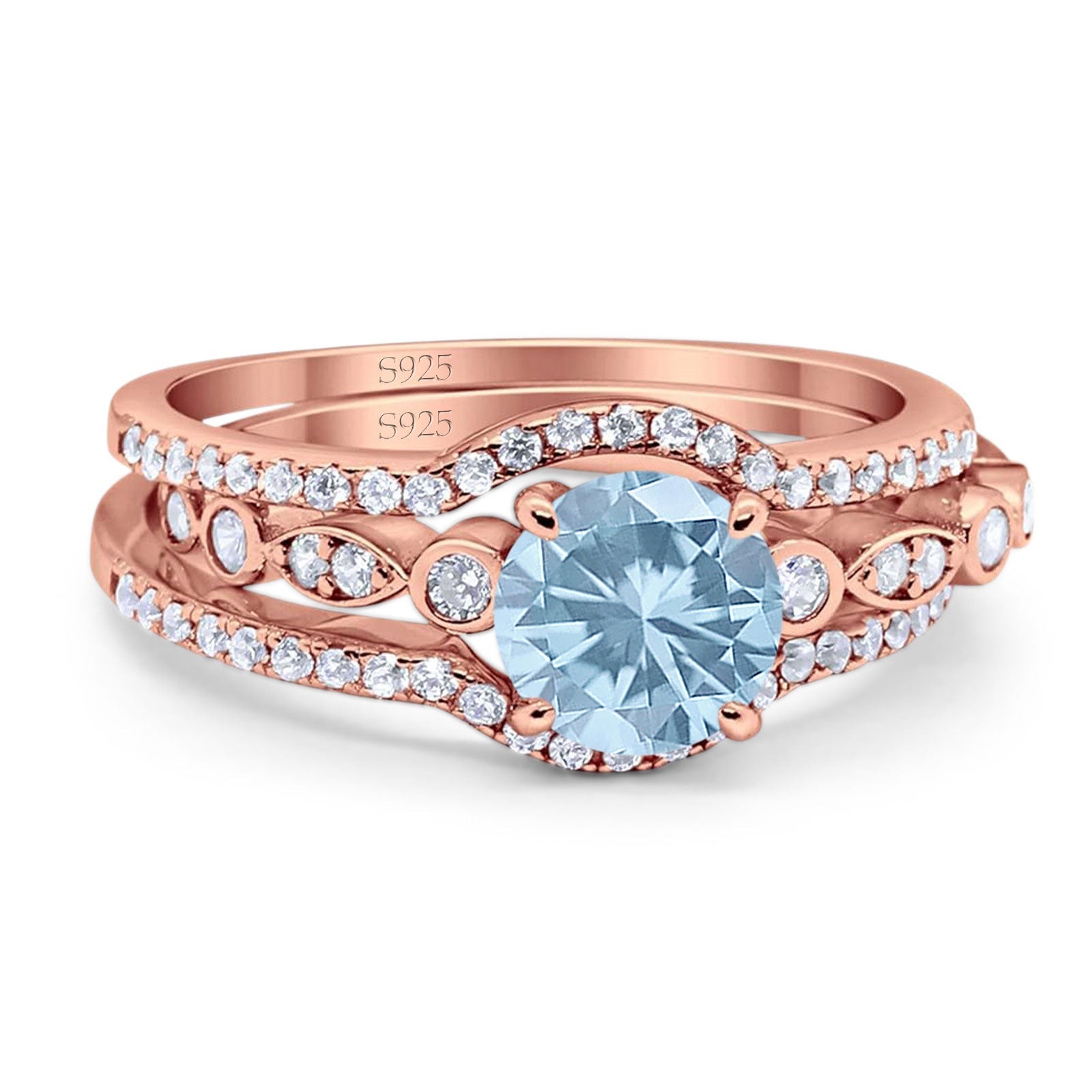 Three Piece Round Natural Stone Bridal Ring
