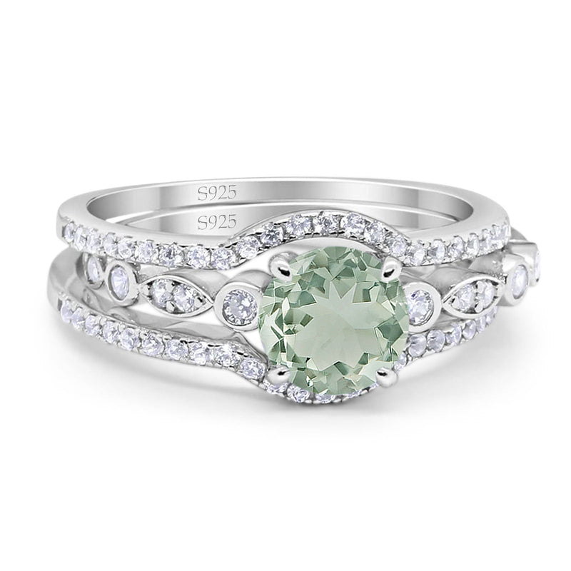 Three Piece Round Natural Stone Bridal Ring