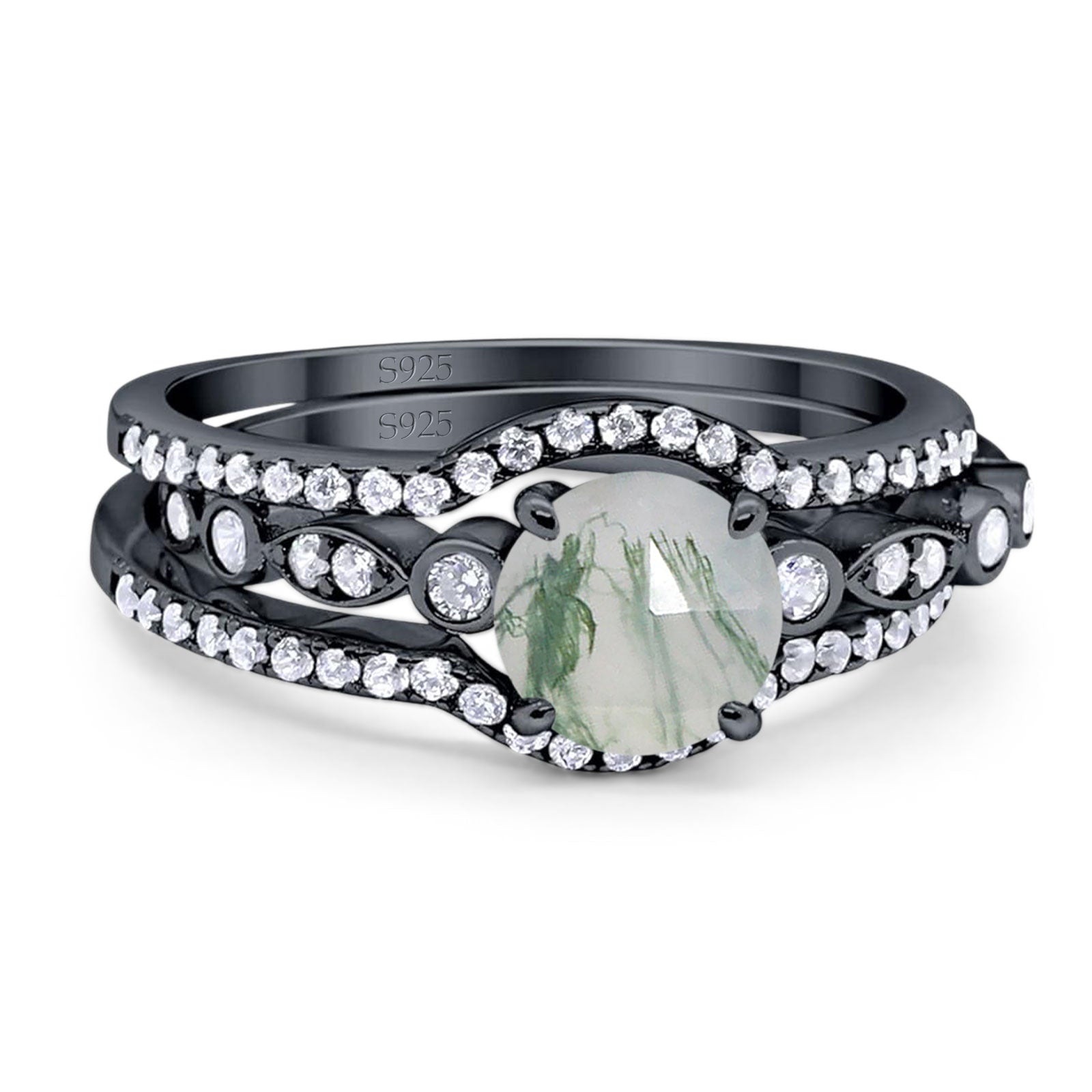 Three Piece Round Natural Stone Bridal Ring