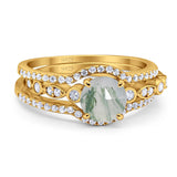 Three Piece Round Natural Stone Bridal Ring
