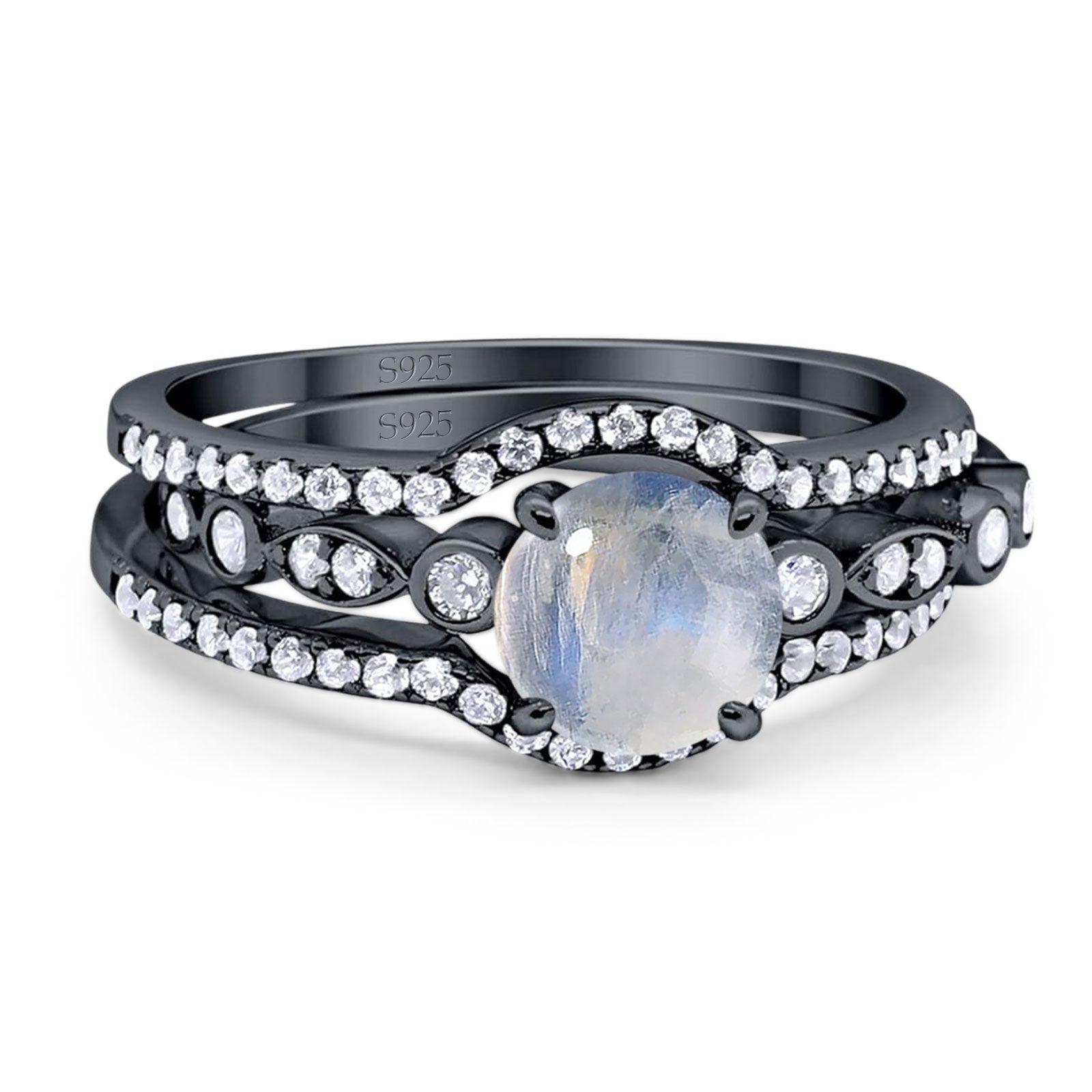 Three Piece Round Natural Stone Bridal Ring