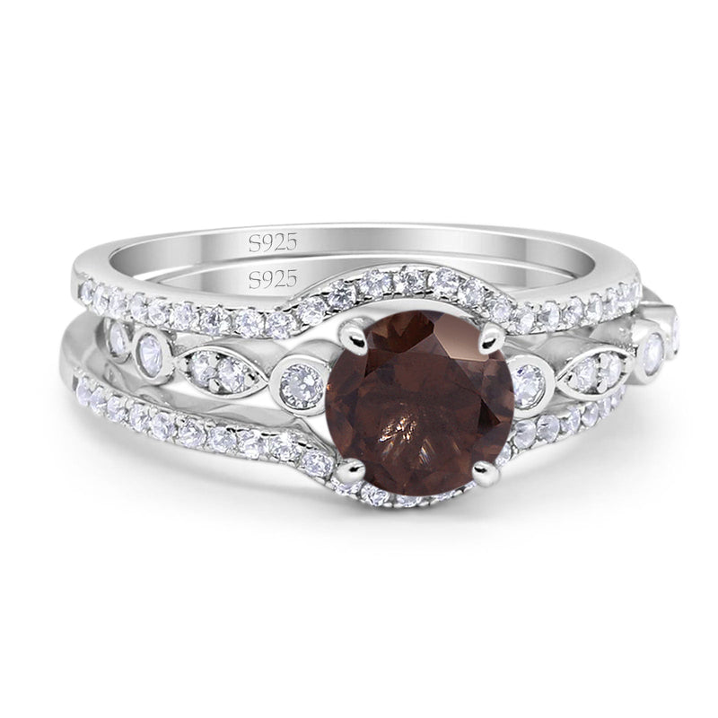 Three Piece Round Natural Stone Bridal Ring