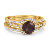Three Piece Round Natural Stone Bridal Ring