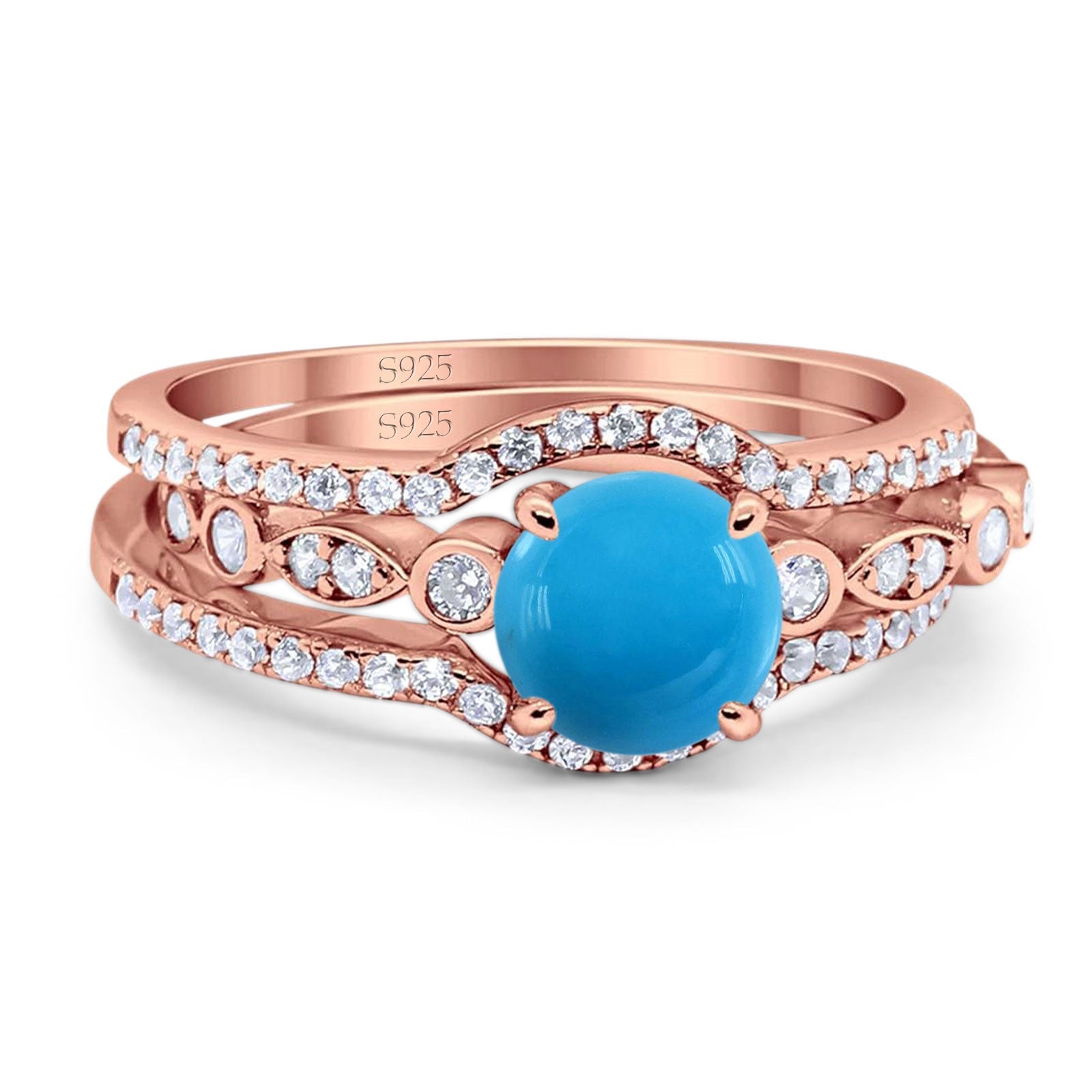 Three Piece Round Natural Stone Bridal Ring