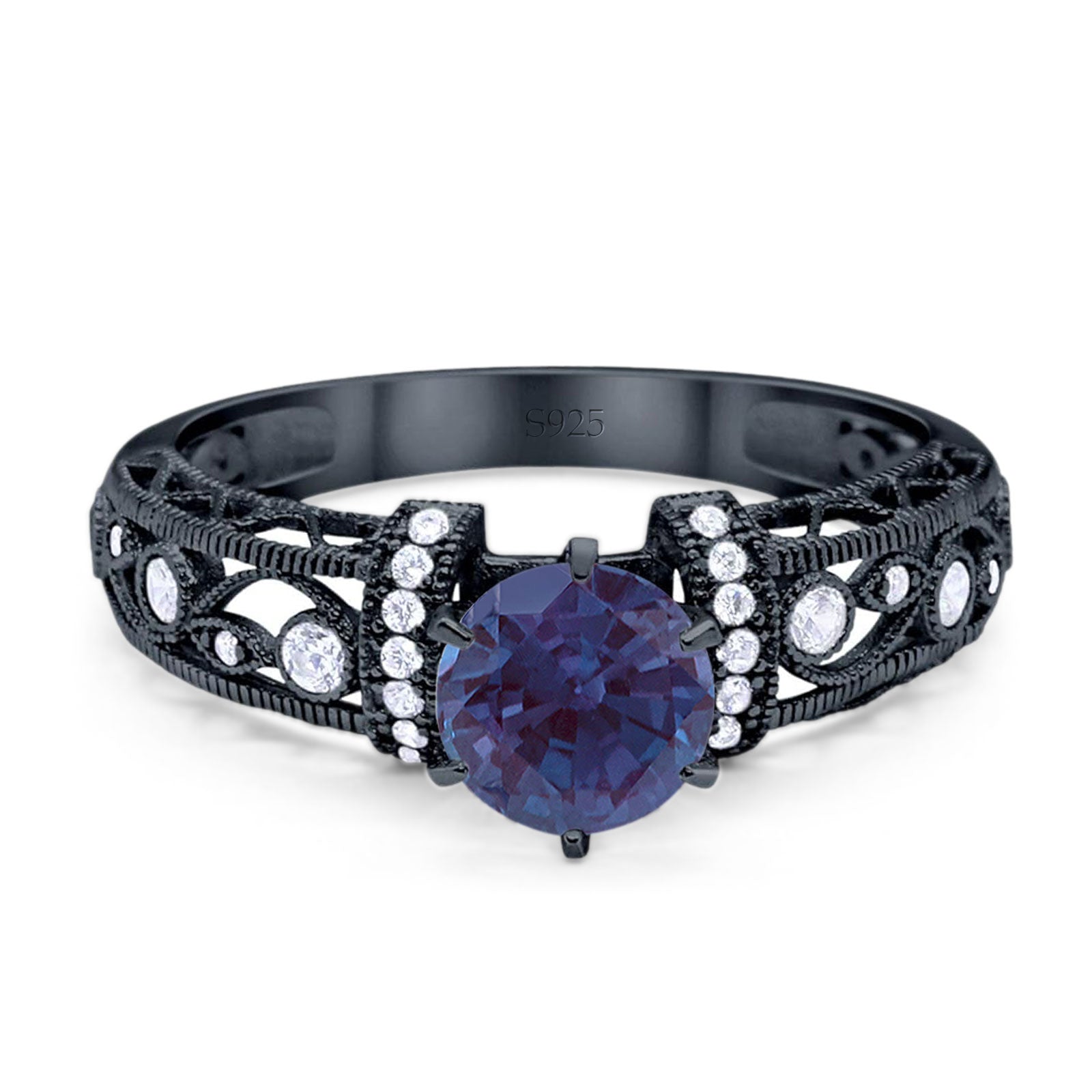 Art Deco Round Natural Stone Floral Ring