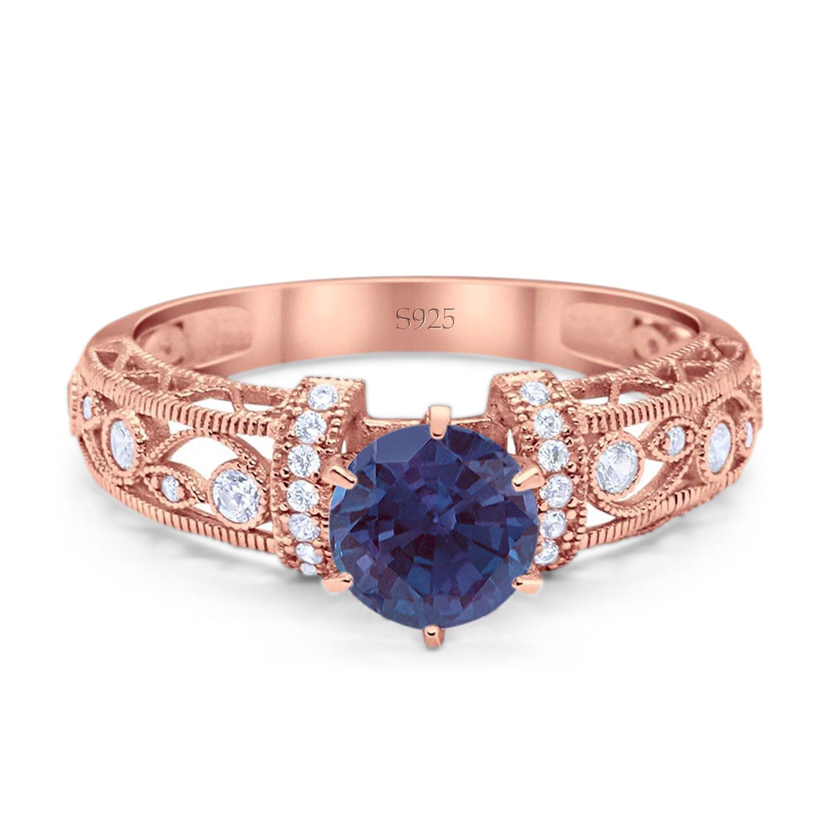 Art Deco Round Natural Stone Floral Ring