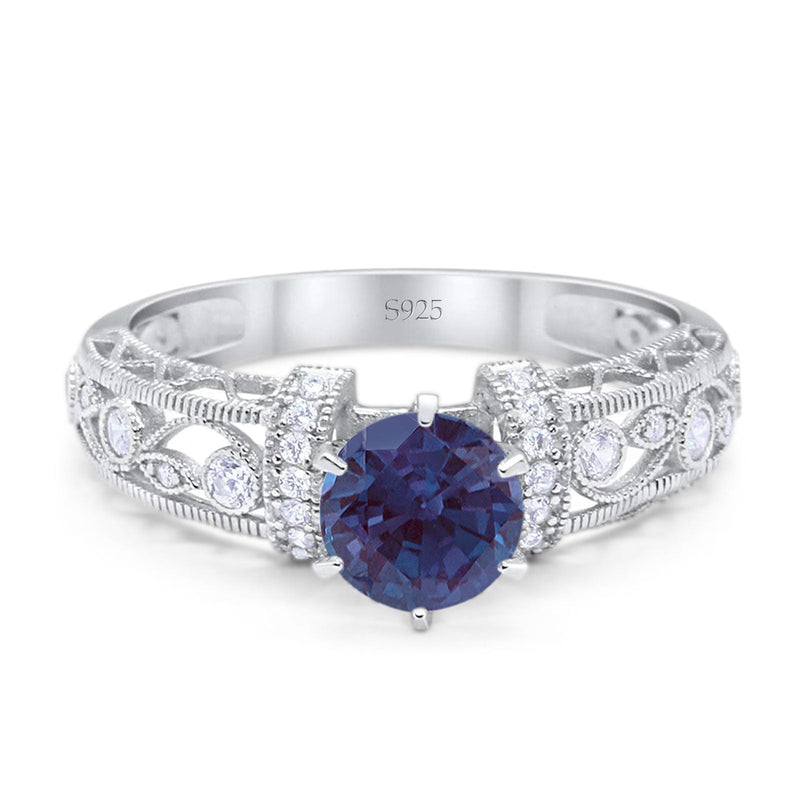 Art Deco Round Natural Stone Floral Ring