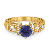 Art Deco Round Natural Stone Floral Ring