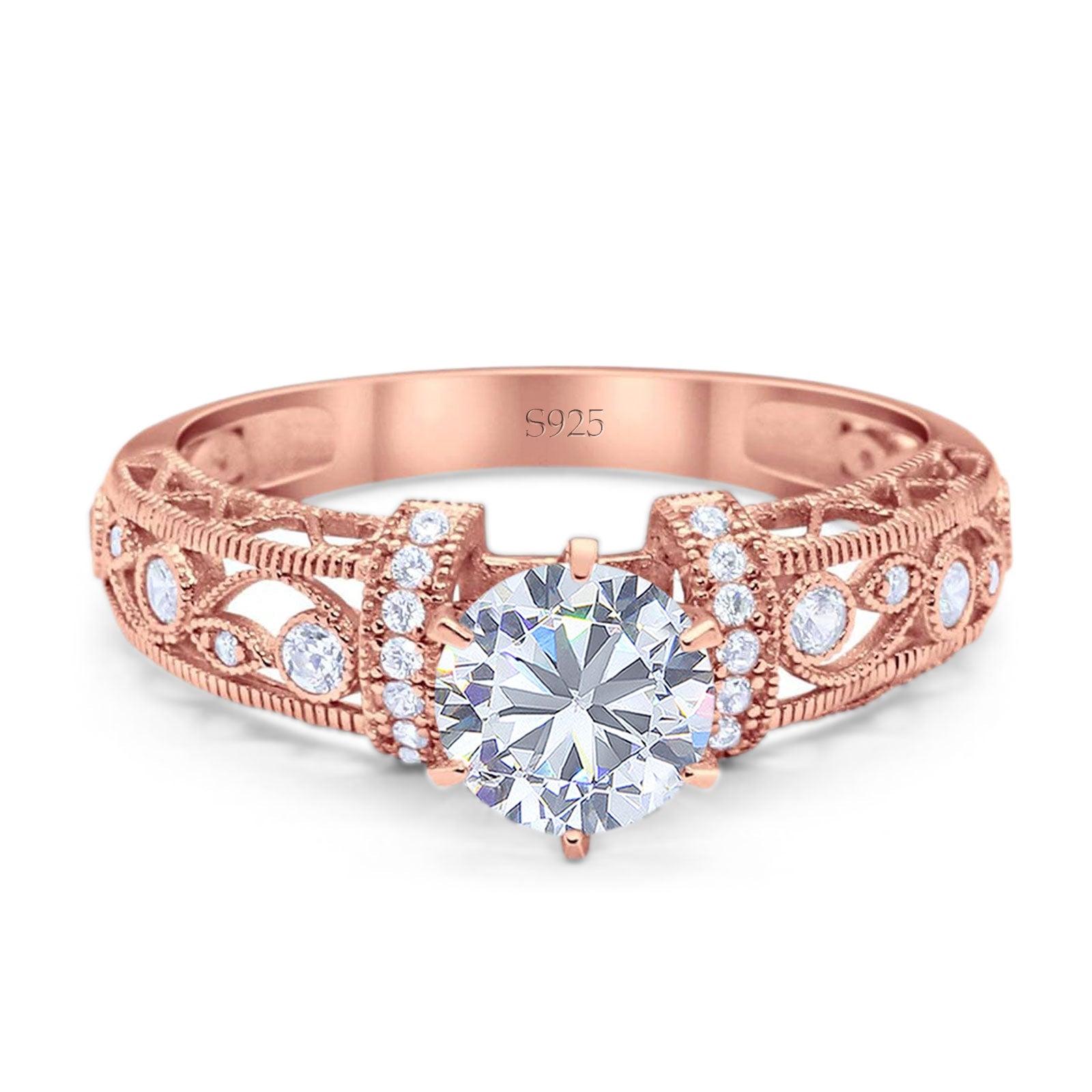 Art Deco Round Natural Stone Floral Ring