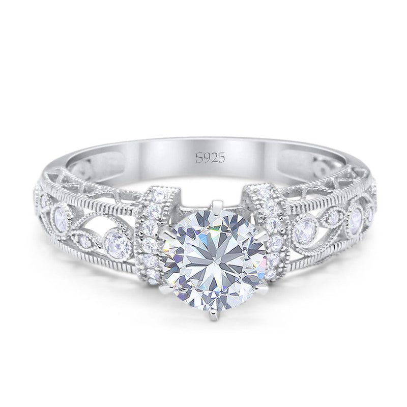 Art Deco Round Natural Stone Floral Ring