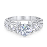 Art Deco Round Moissanite Filigree Ring 925 Sterling Silver