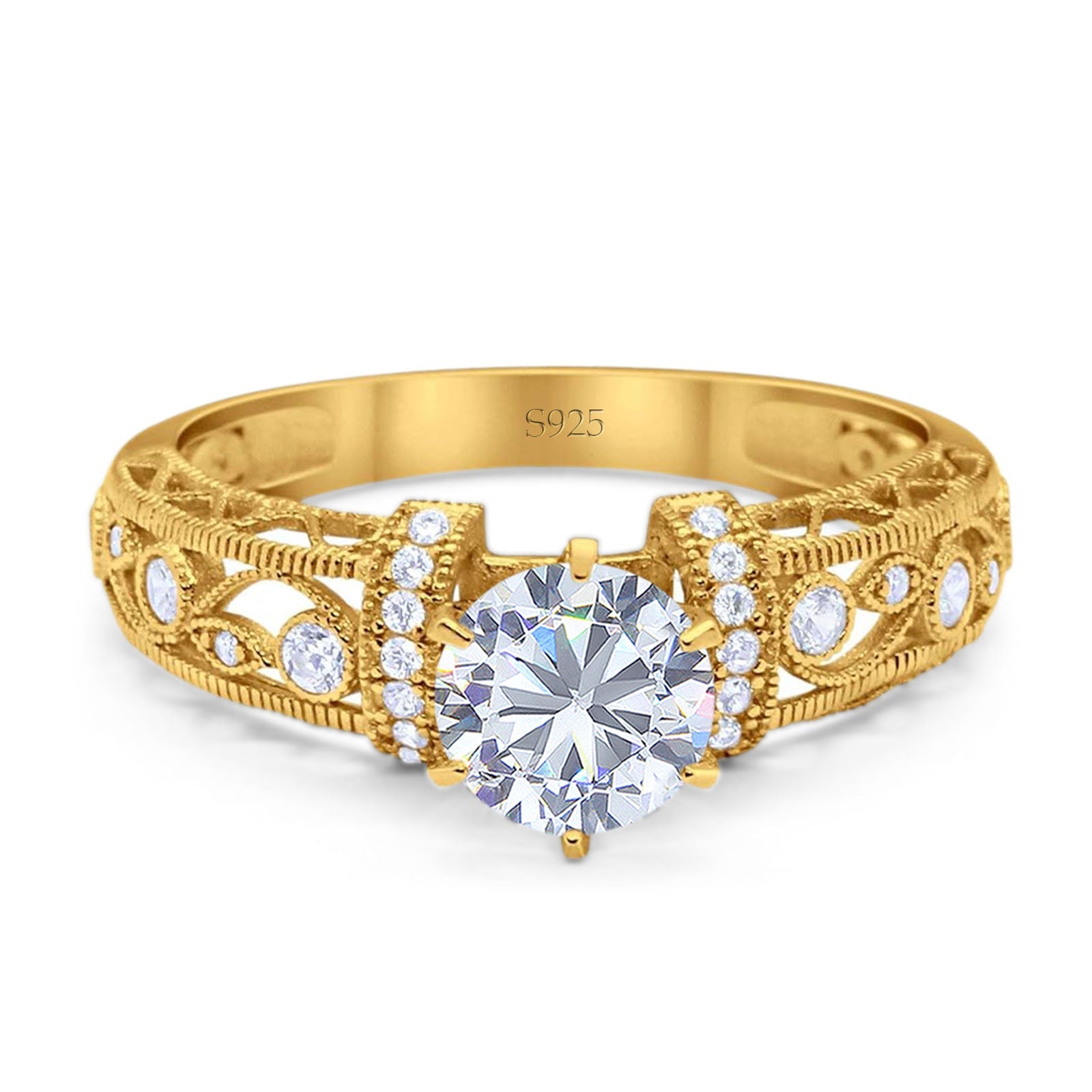 Art Deco Round Natural Stone Floral Ring