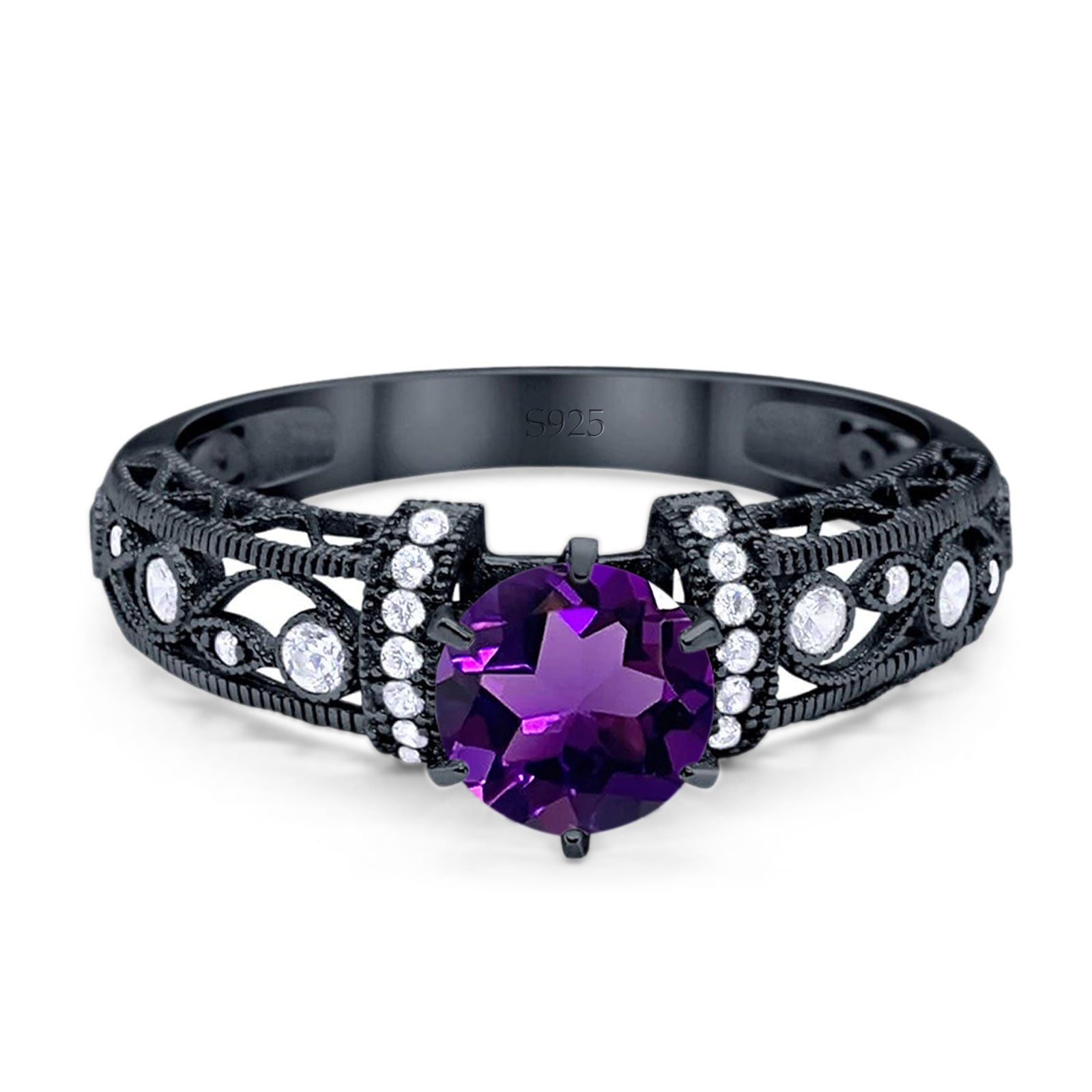 Art Deco Round Natural Stone Floral Ring