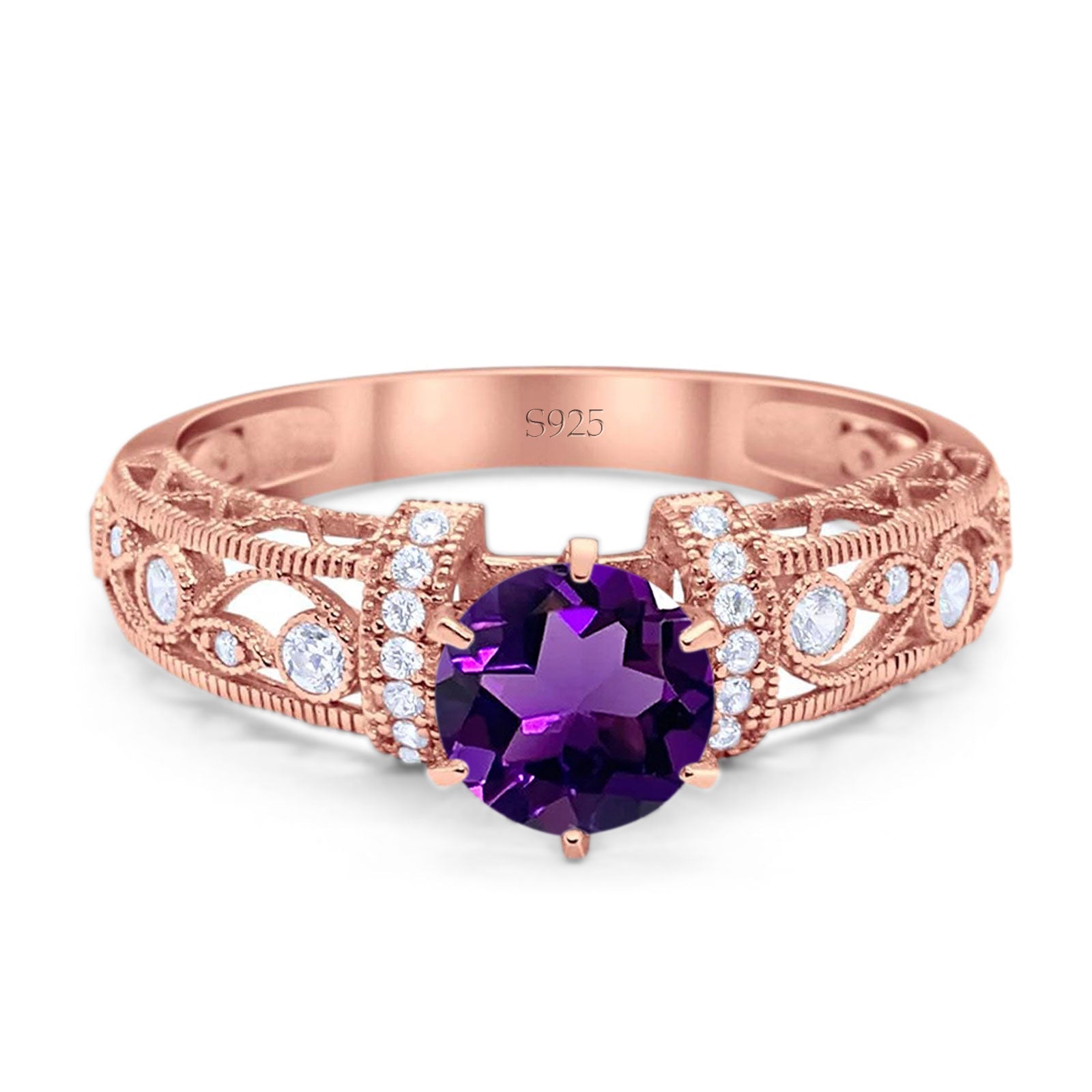 Art Deco Round Natural Stone Floral Ring