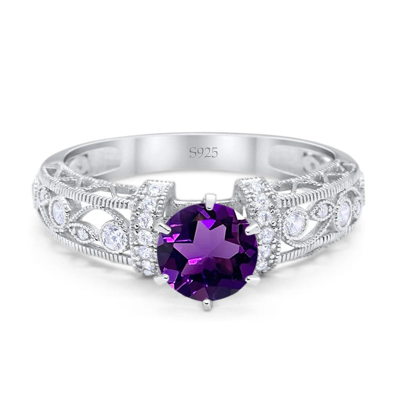 Art Deco Round Natural Stone Floral Ring