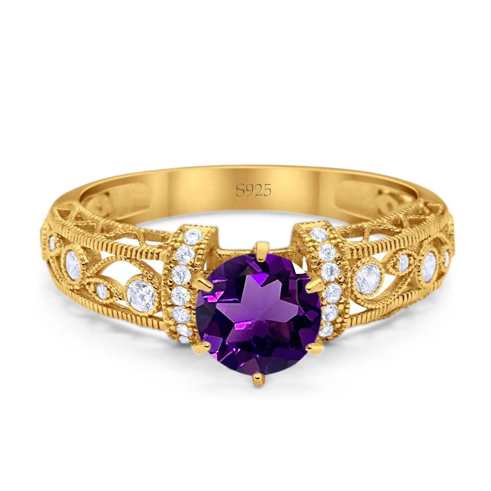 Art Deco Round Natural Stone Floral Ring