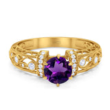 Art Deco Round Natural Stone Floral Ring